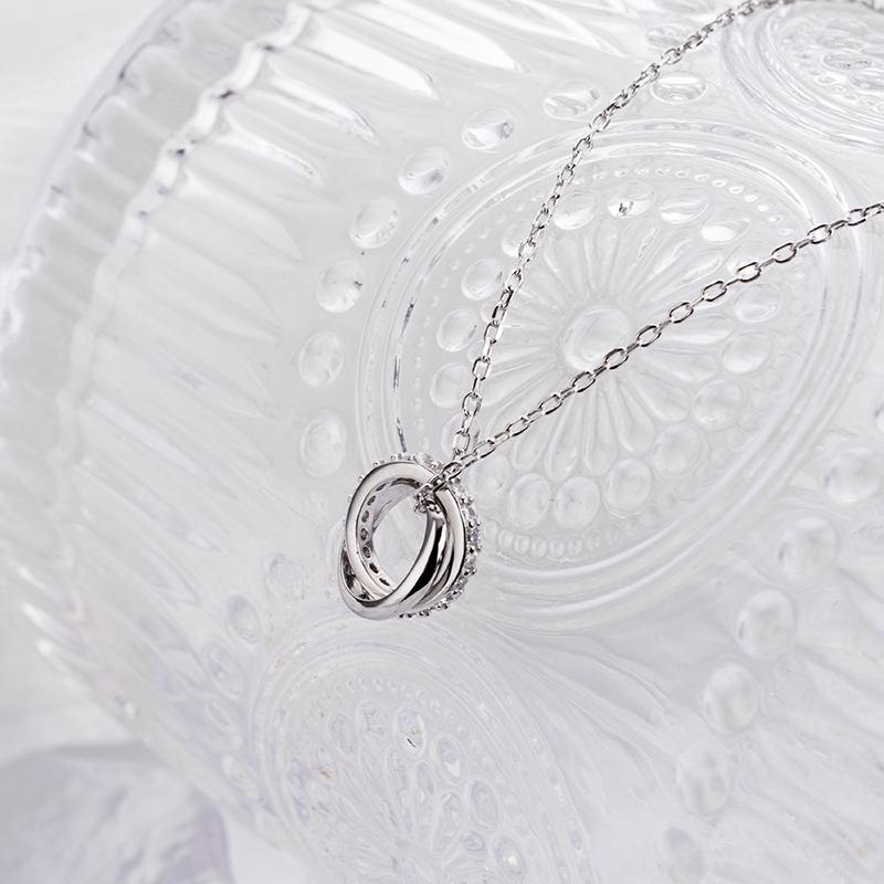 S925 Interlocking Hoop Necklace - Diamond Accent Minimalist Jewelry