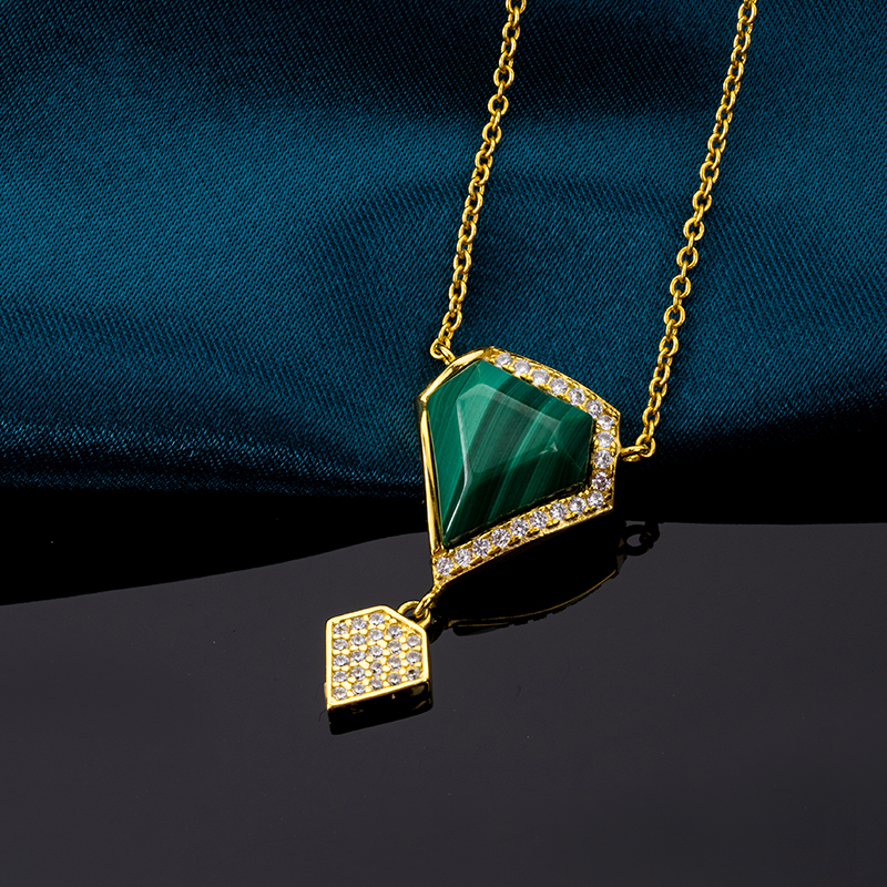 Euro Chic Triangular Malachite Pendant Necklace
