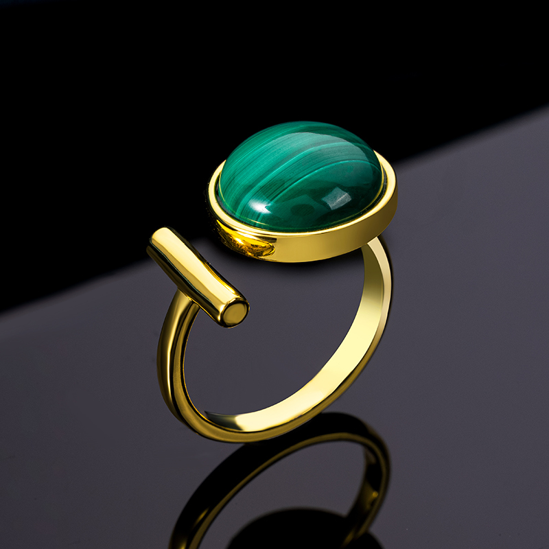 Vintage Round Natural Malachite Ring