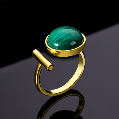 Vintage Round Natural Malachite Ring