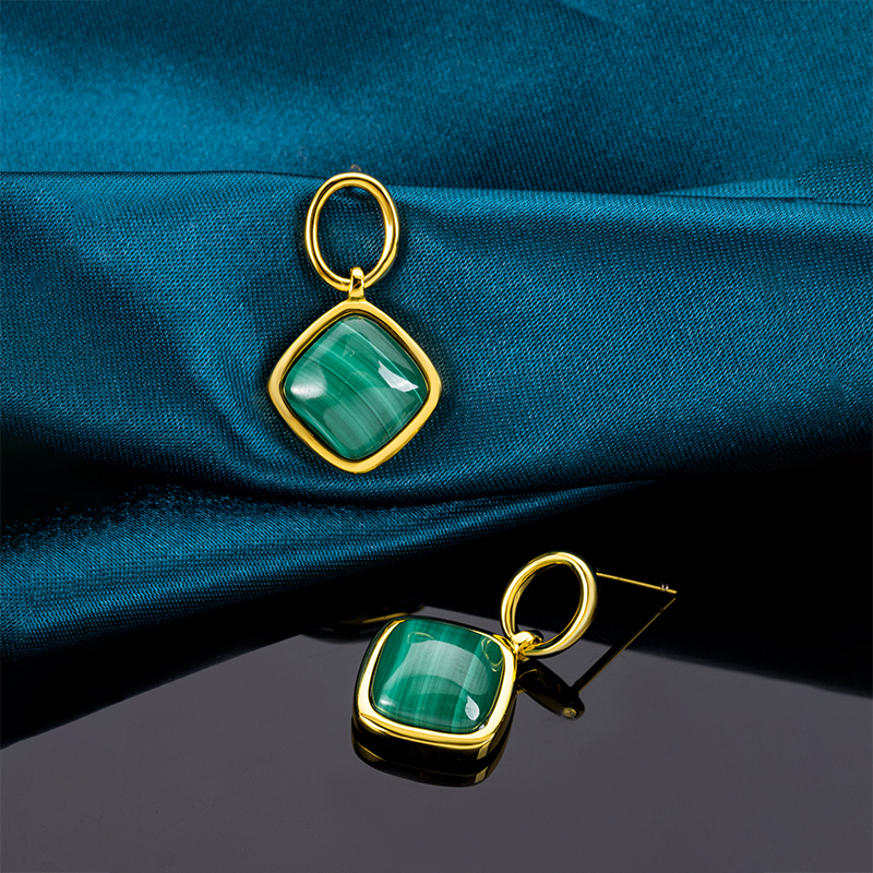 Minimalist Square Natural Malachite Earrings