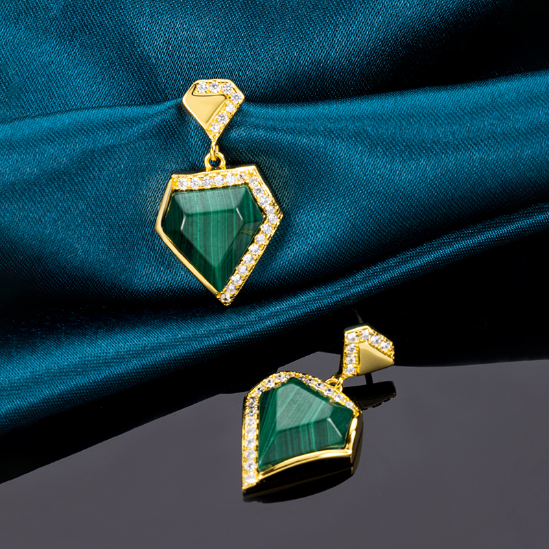 Triangular Geometric Natural Malachite Jewelry