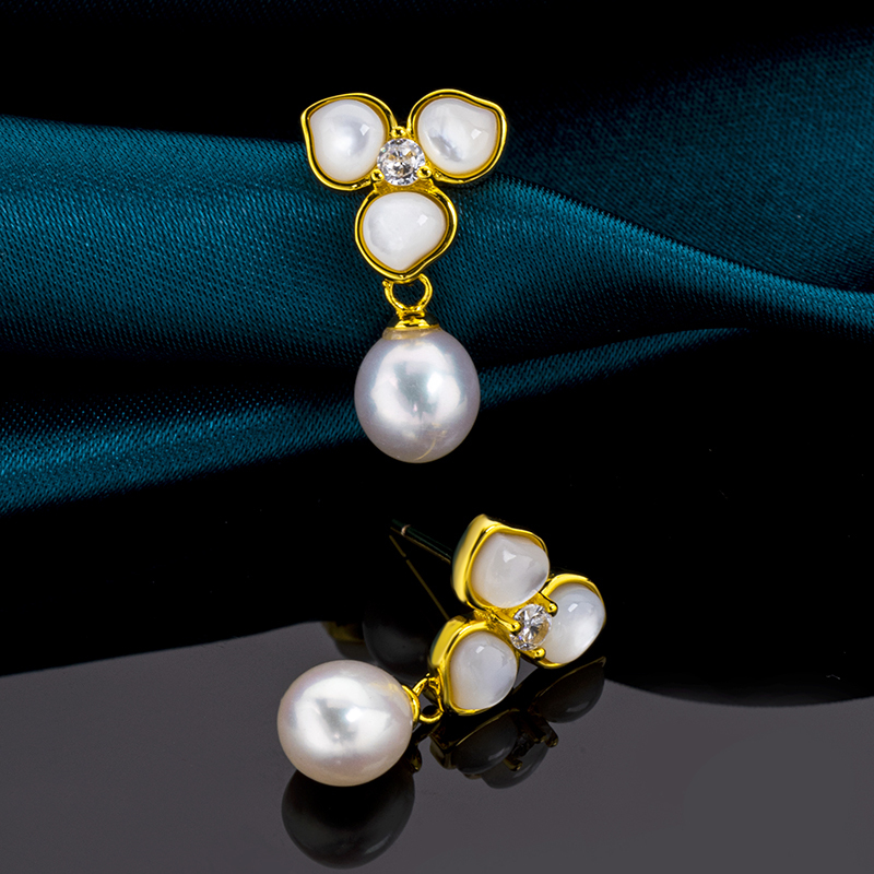 Natural Mother of Pearl & Freshwater Pearl Petal Earrings