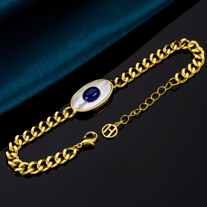 Natural Lapis Lazuli Evil Eye Cuban Chain Bracelet