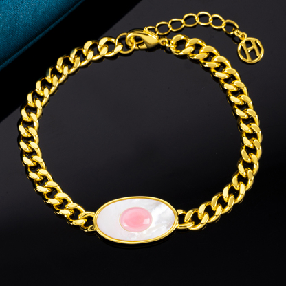 Natural Queen Conch Evil Eye Cuban Chain Bracelet