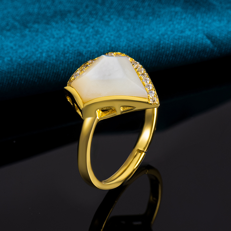 White Mother-of-Pearl Triangle Ring: Modern Minimalist