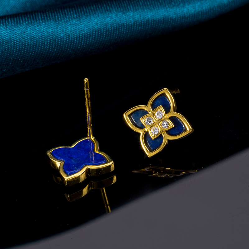Lucky Clover Lapis Lazuli Stud Earrings