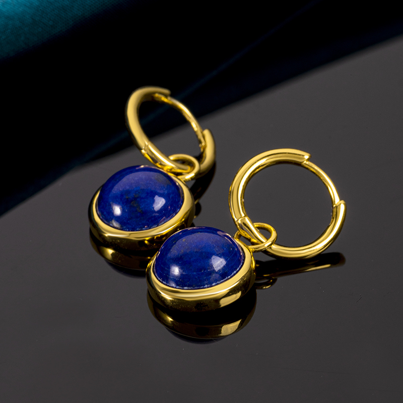 Minimalist Brushed Gold Lapis Lazuli Hoops