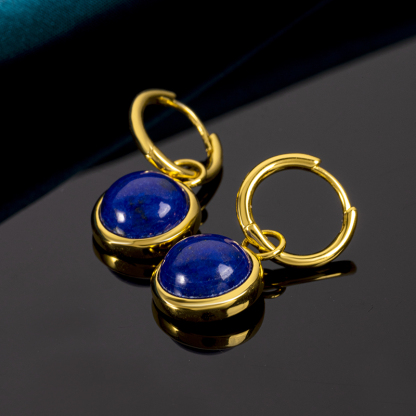 Minimalist Brushed Gold Lapis Lazuli Hoops
