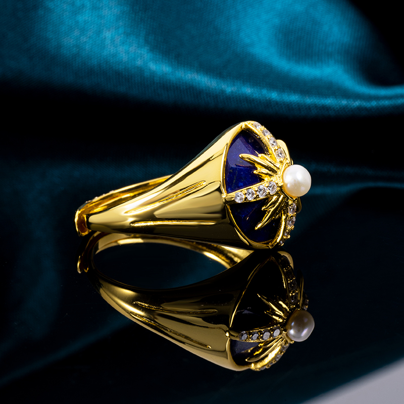 Regal Cameo Lapis Lazuli Cocktail Ring