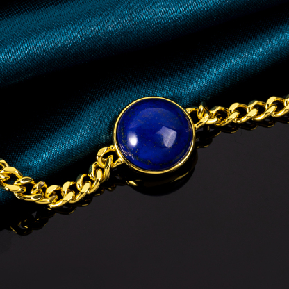 Round Lapis Lazuli Cuban Chain | Women's Bracelet