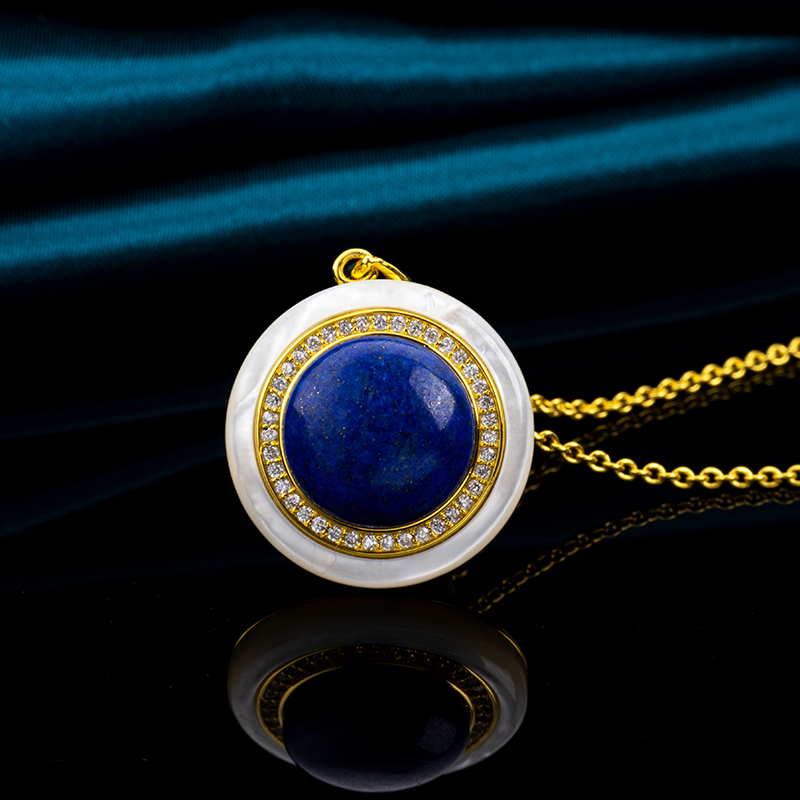 Natural Lapis Lazuli Circle Pendant | Minimalist Luxury