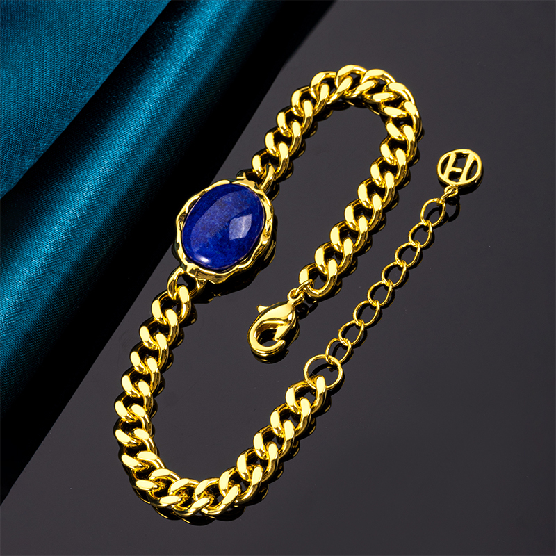 Natural Lapis Lazuli Inlay | Oval Lava Cuban Chain