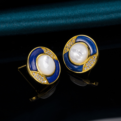 Lapis Lazuli & MOP Round Studs | Fashion Earrings