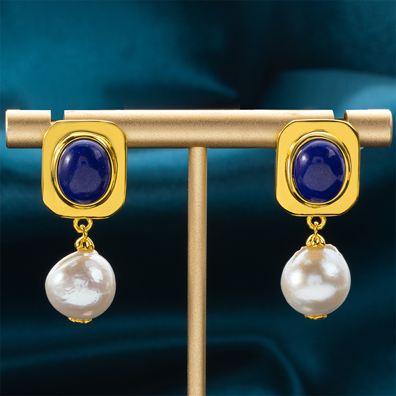 Lapis & Pearl Drop Earrings | Vintage Classic Style