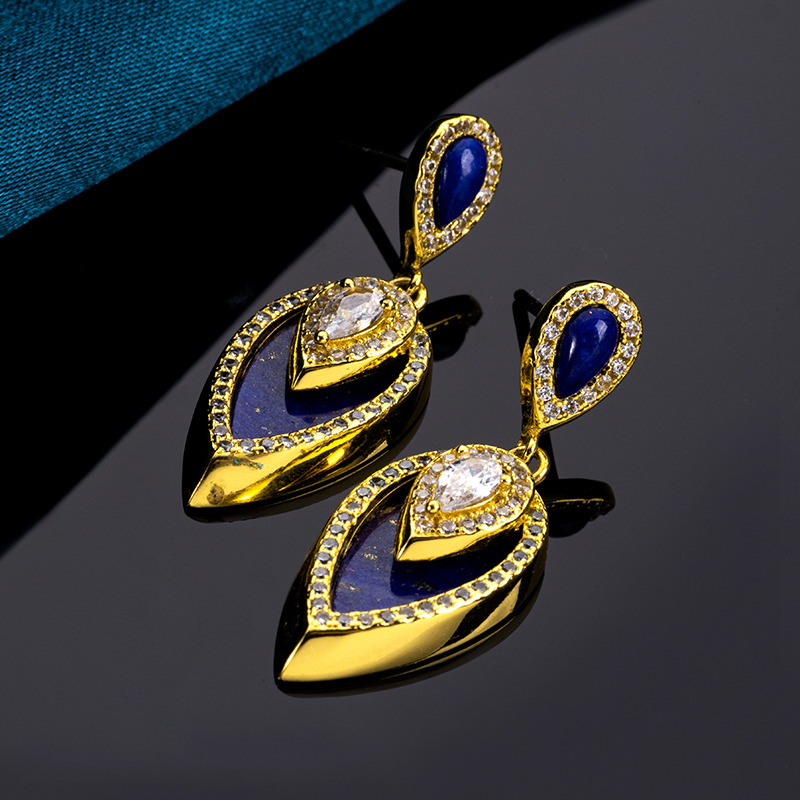 Elegant French Pear Earrings | Natural Lapis Lazuli