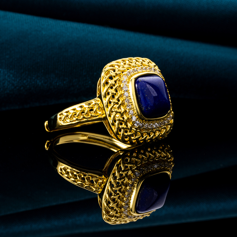 Elegant Lapis Lazuli Square Openwork Ring