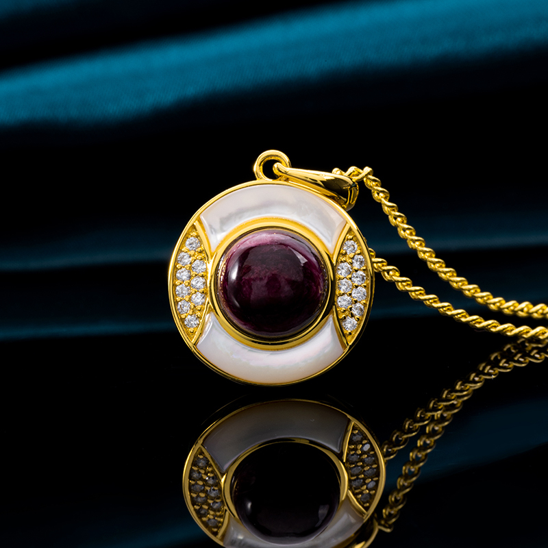 Luxury Elegant Natural Purple Spiny Oyster Round Pendant