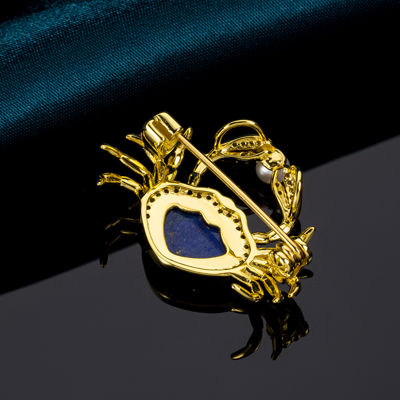 Natural Lapis Lazuli Crab Brooch - Adorable Charm