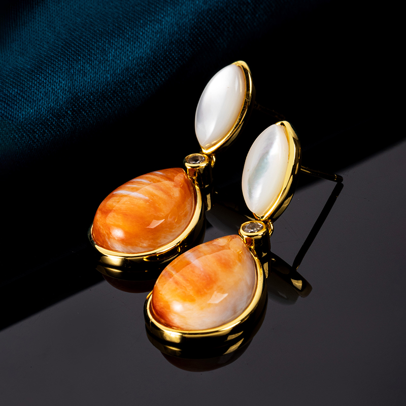 Vintage Elegance Spiny Oyster Teardrop Earrings