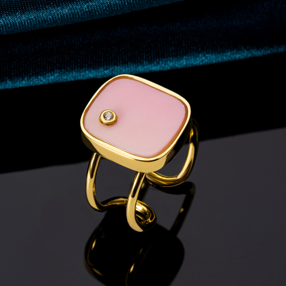 Natural Pink Conch Square Ring - Unique Style