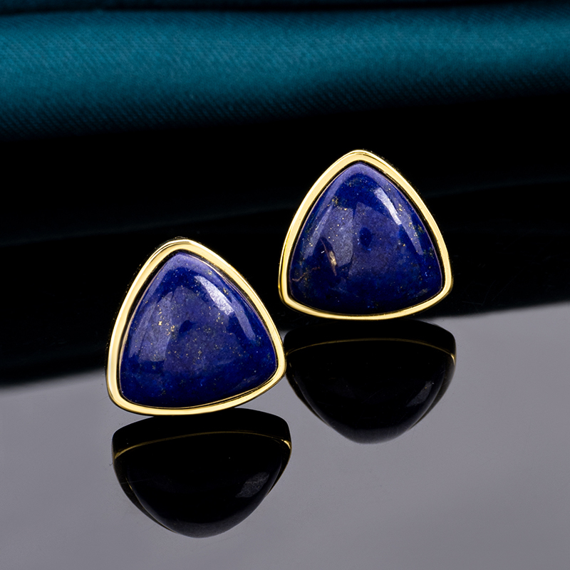 Natural Lapis Lazuli Triangle Stud Earrings Minimalist