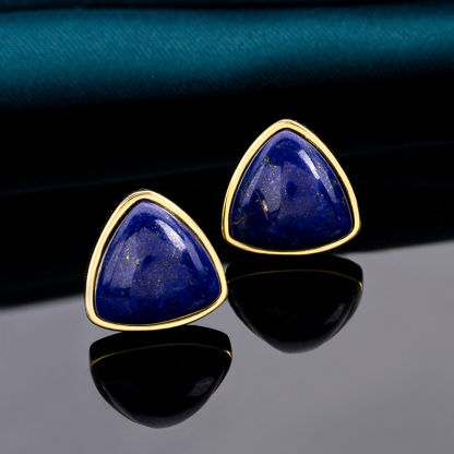 Natural Lapis Lazuli Triangle Stud Earrings Minimalist