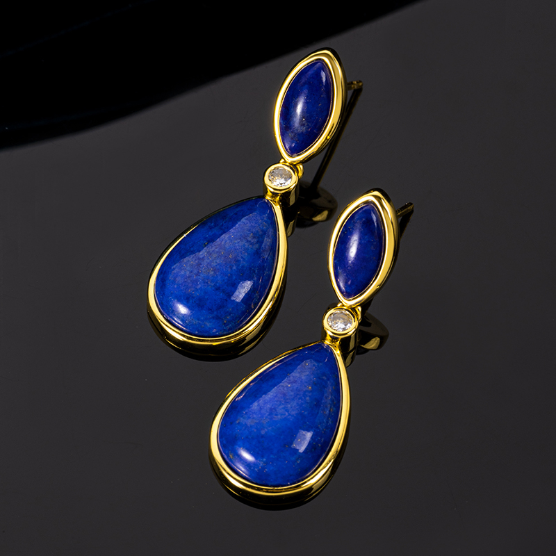 Luxury Natural Lapis Lazuli Drop Earrings Elegant