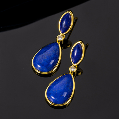 Luxury Natural Lapis Lazuli Drop Earrings Elegant
