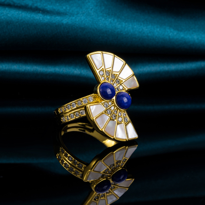 Bohemian Scalloped Ring Lapis & Pearl