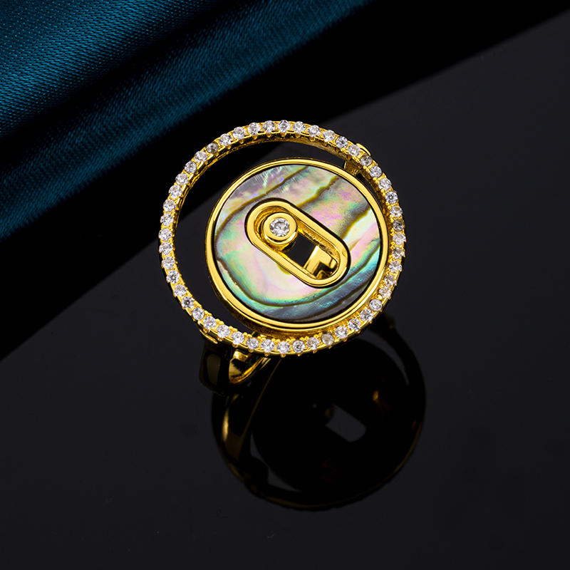 Natural Abalone Shell Round Unique Ring