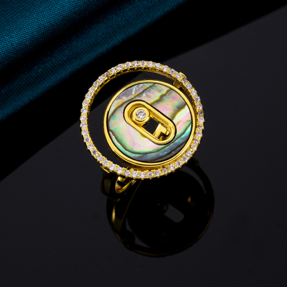 Natural Abalone Shell Round Unique Ring