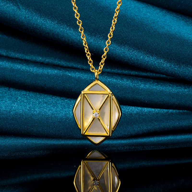 Versatile White MOP Geometric Necklace