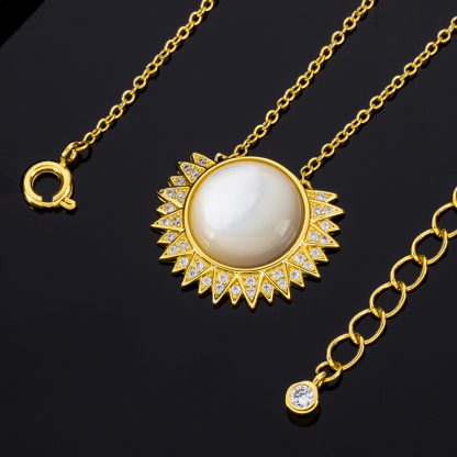 Luminous White Mother of Pearl Sunflower Necklace