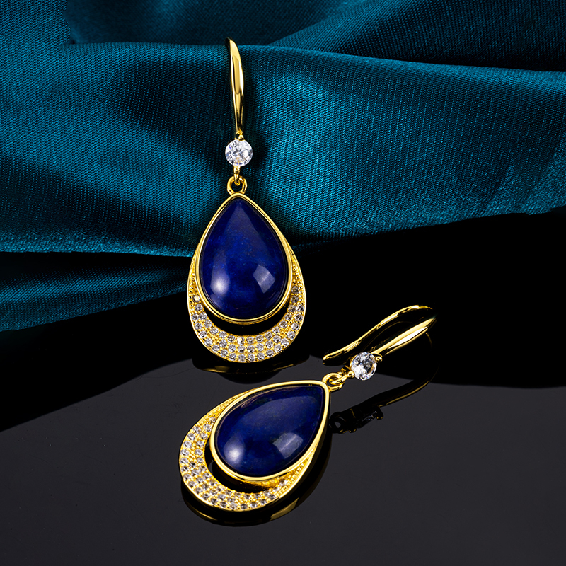Natural Lapis Teardrop Drenched in Diamonds