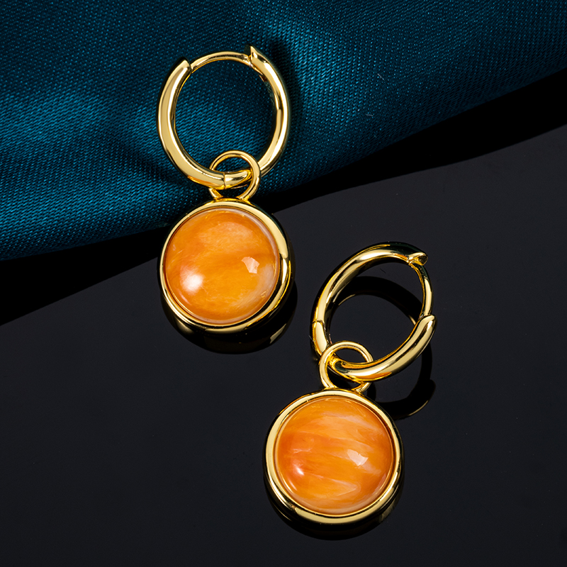 Tangerine Glow Natural Spiny Oyster Shell Round Earrings - Artisan Organic Circle Drops with Sun-Kissed Texture, Boho Shell Jewelry for Everyday Radiance
