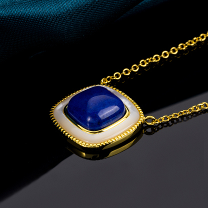 Lapis Lazuli Sugar Cube Pendant Necklace