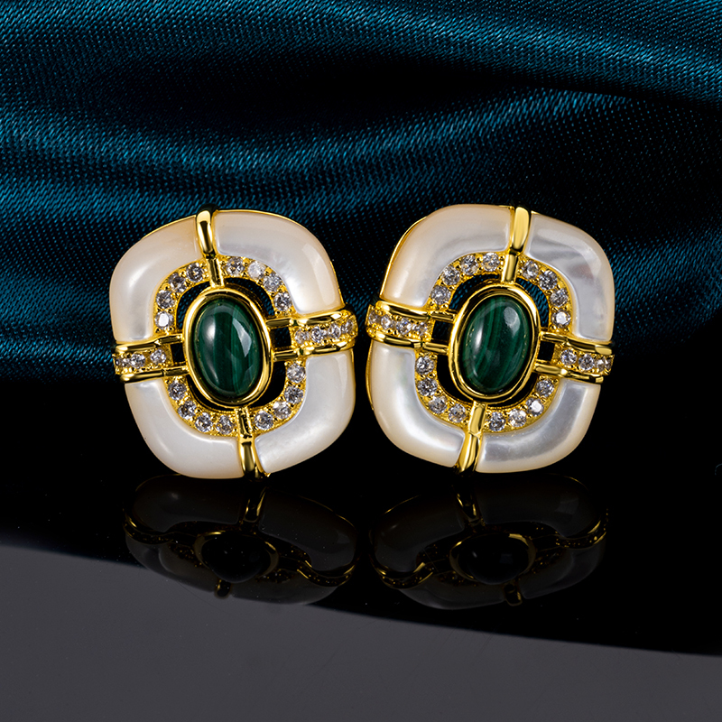 Sophisticated Malachite Mother of Pearl Studs