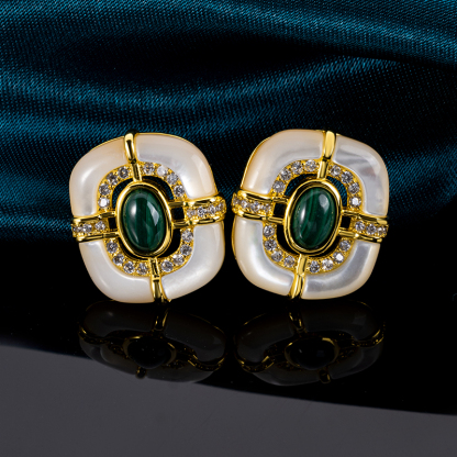 Sophisticated Malachite Mother of Pearl Studs