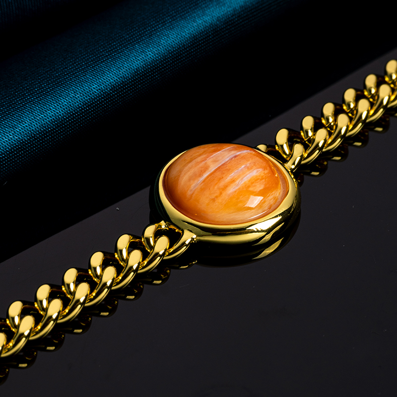 Natural Spiny Oyster Cuban Chain Bracelet | Circular Coastal Jewelry | Hand-Forged Urban Luxe