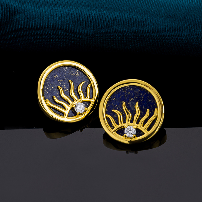 Sun Burst Lapis Stud Earrings