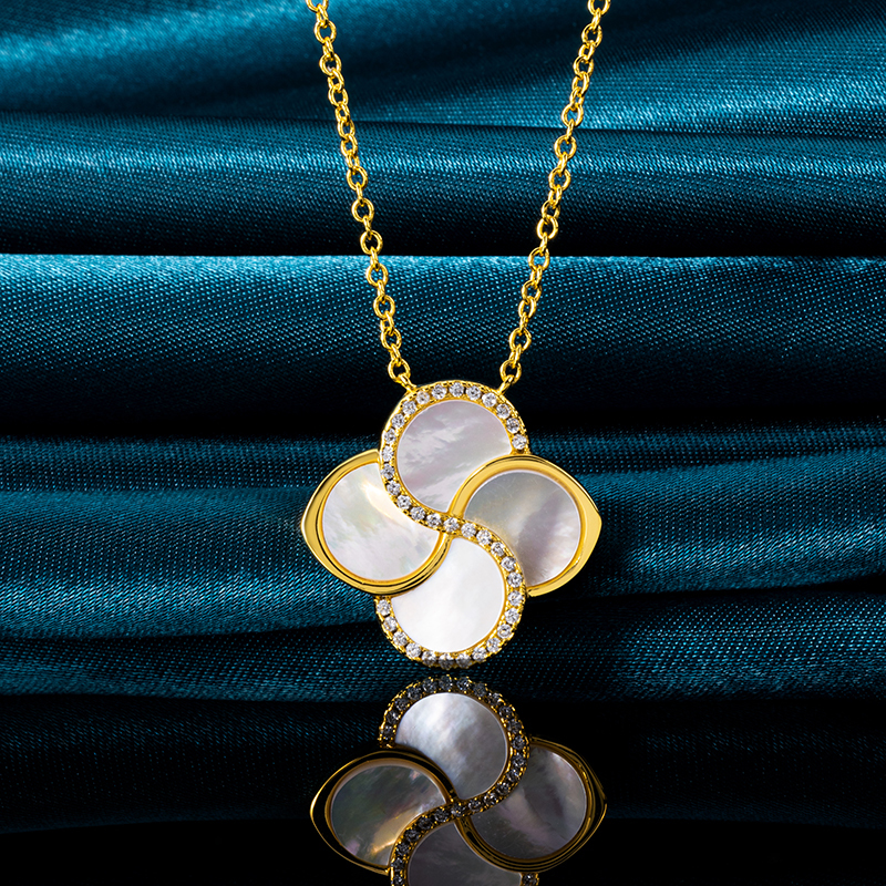 Elegant Clover White MOP & CZ Pendant