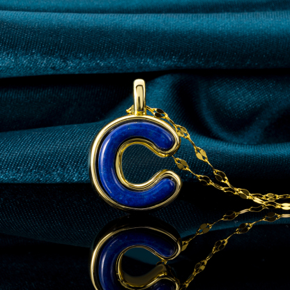 Electroformed 999 Silver Letter Lapis Lazuli Necklace
