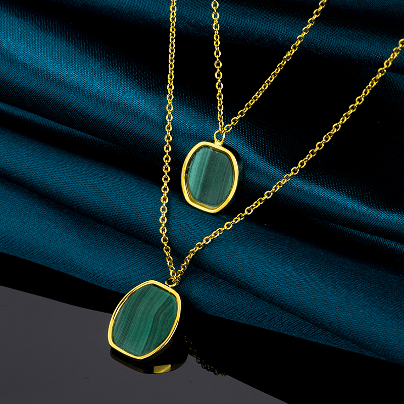 Geometric Square Malachite Layered Necklace