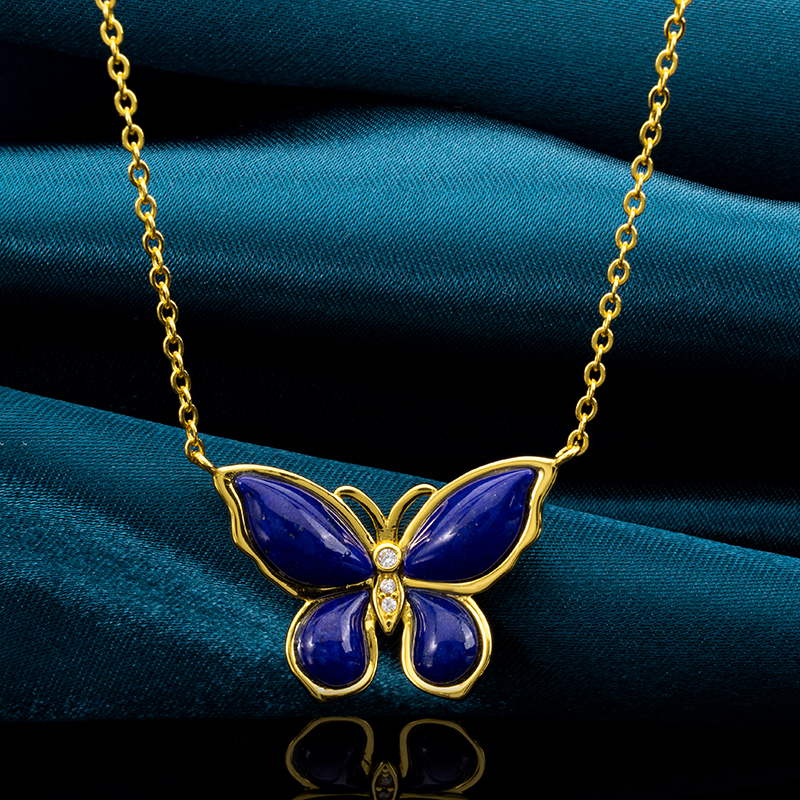 Lapis Lazuli Butterfly Pendant Necklace | Elegant Women's Jewelry