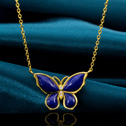 Lapis Lazuli Butterfly Pendant Necklace | Elegant Women's Jewelry