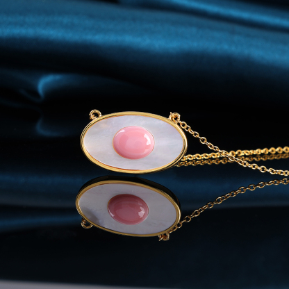 Natural Queen Conch Mother of Pearl Evil Eye Necklace (Unique Design)