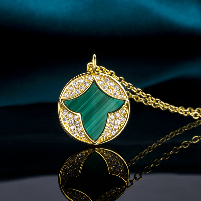 Natural Malachite - Maple Leaf Necklace, Women's Delicate Collarbone Chain