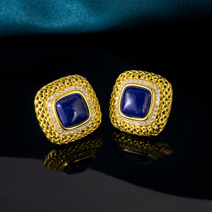 Lapis Lazuli Cube Earrings – Heirloom-Worthy Mesh Design for the Discerning Collector
