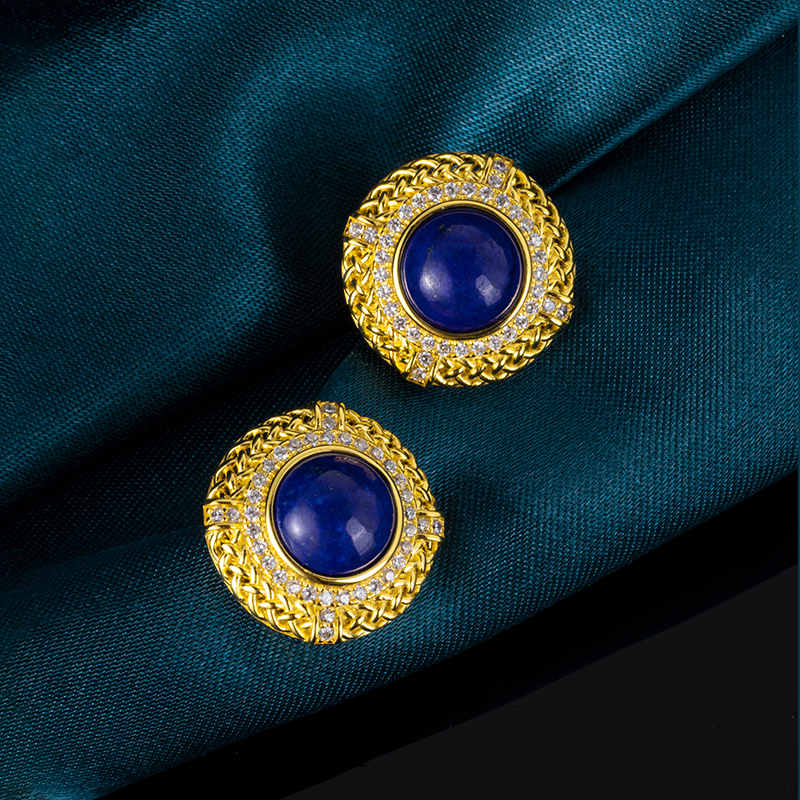 Natural Lapis Lazuli Round Earrings – Vintage Opulence Meets Modern Minimalism